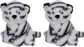 2x stuks pluche knuffel witte tijgers van 16 cm - Speelgoed knuffeldieren