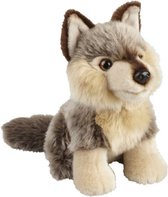 Pluche grijze wolf knuffel 18 cm - Wolven wilde dieren knuffels - Speelgoed voor kinderen