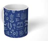 Mok - Koffiemok - Bohemian - Quotes - Patronen - Blauw - Mokken - 350 ML - Beker - Koffiemokken - Theemok
