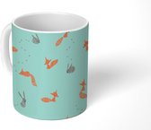 Mok - Koffiemok - Dieren - Blauw - Patronen - Mokken - 350 ML - Beker - Koffiemokken - Theemok