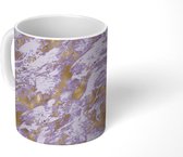 Mok - Marmer print - Paars - Goud - Patronen - Luxe - Mokken - 350 ML - Beker - Uitdeelcadeautjes