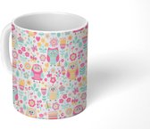 Mok - Koffiemok - Design - Uil - Bloemen - Mokken - 350 ML - Beker - Koffiemokken - Theemok