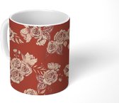 Mok - Patroon - Rozen - Rood - Mokken - 350 ML - Beker - Uitdeelcadeautjes