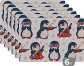 Set de table - Pingouin - Musique - Guitare - Enfants - Motif - 45x30 cm - 6 pièces - Résistant à la chaleur - Antidérapant - Coussinet - Amovible