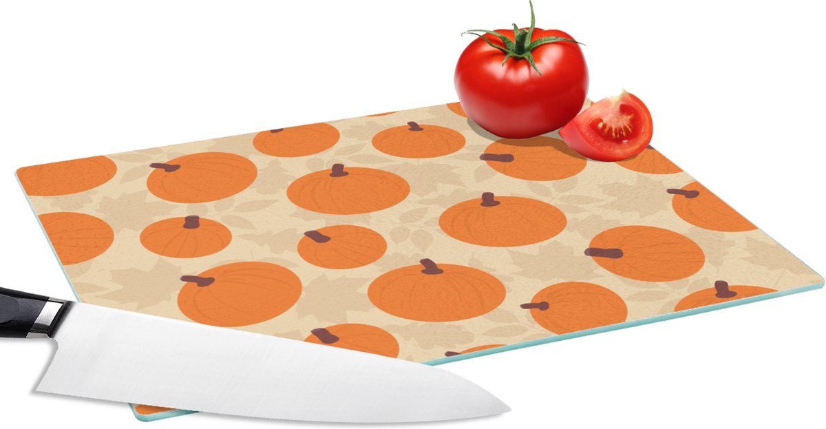 Glazen Snijplank - 28x20 - Herfst - Pompoen - Bladeren - Design - Snijplanken Glas