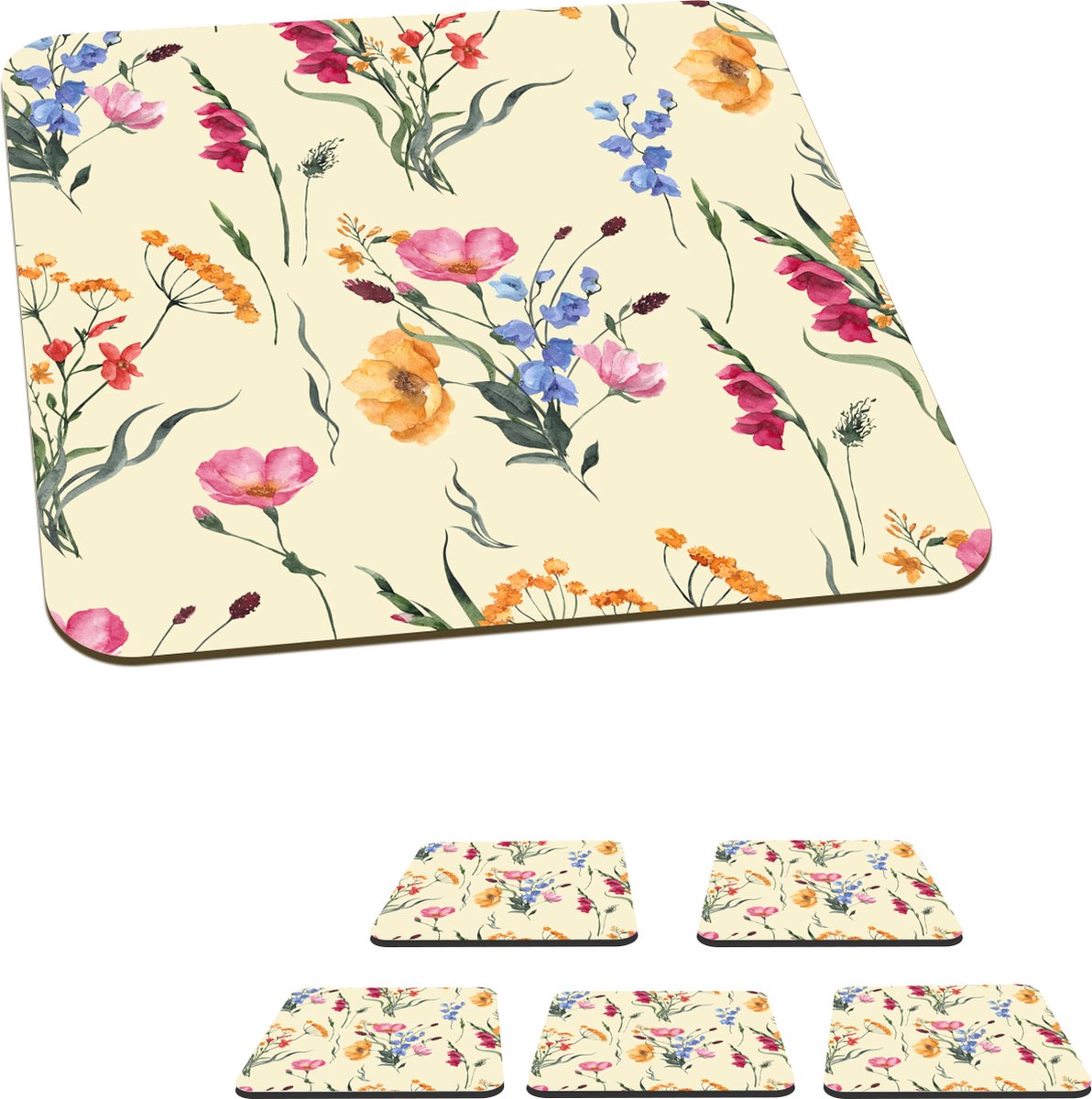 Onderzetters voor glazen - Pasen - Patroon - Bloem - 10x10 cm - Glasonderzetters - 6 stuks