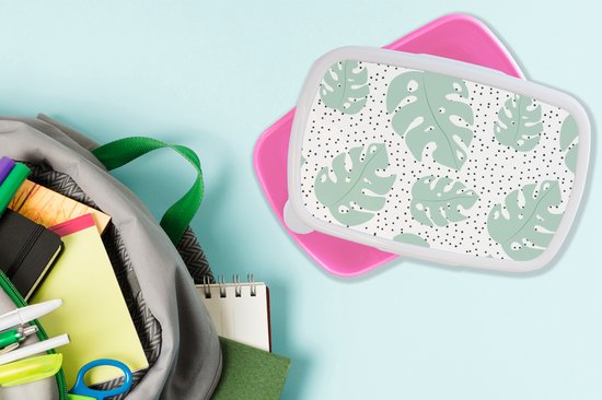 Lunch box Rose - Lunch box - Boîte à pain - Pois - Monstera - Motifs - 18x12x6 cm - Enfants - Fille