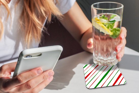 Sous-verres verres pour verres - Motifs - Noël - Rayures - 10x10 cm - Sous-verres en verre - 6 pièces - Décoration de table de Noël - Décoration de table de Noël - Décoration de table