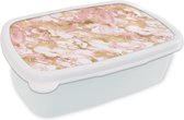 Broodtrommel Wit - Lunchbox - Brooddoos - Marmer - Roze - Goud - Patronen - 18x12x6 cm - Volwassenen