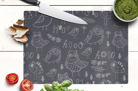 Planche à découper en Verres - 39x28 - Motifs - Vogel - Hibou - Planches à découper en Glas