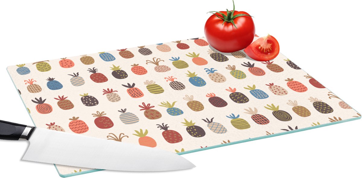 Glazen Snijplank - 39x28 - Ananas - Regenboog - Retro - Fruit - Snijplanken Glas