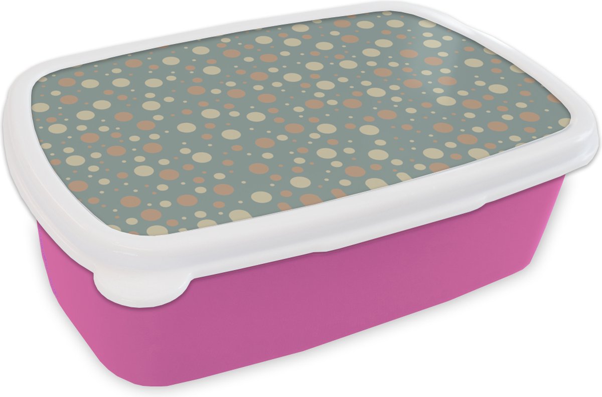 Broodtrommel Roze - Lunchbox - Brooddoos - Stippen - Patroon - Grijs - 18x12x6 cm - Kinderen - Meisje