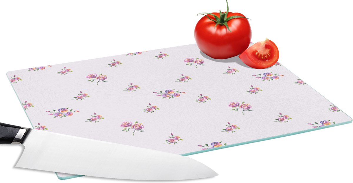 Glazen Snijplank - 28x20 - Patroon - Rozen - Bloemen - Snijplanken Glas