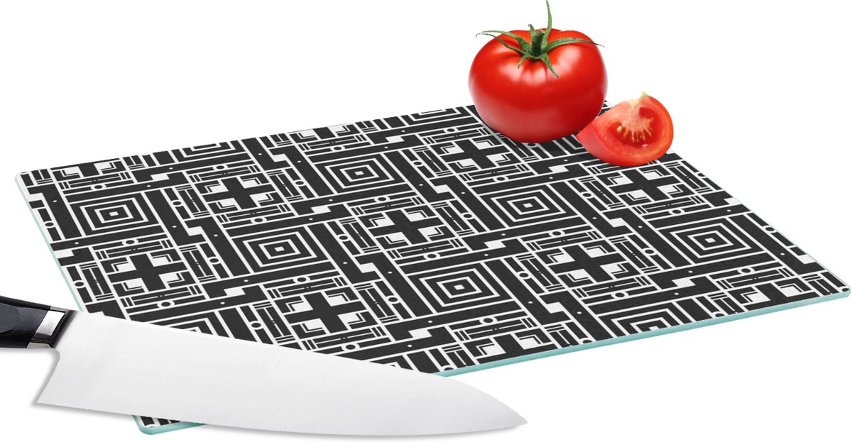 Glazen Snijplank - 28x20 - Geometrie - Patroon - Zwart - Snijplanken Glas