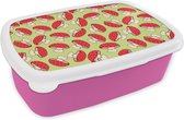Broodtrommel Roze - Lunchbox - Brooddoos - Paddenstoel - Rood - Patronen - 18x12x6 cm - Kinderen - Meisje