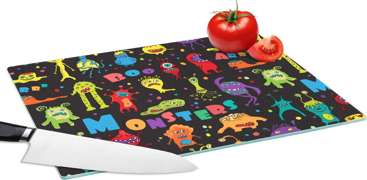Glazen Snijplank - 39x28 - Design - Monster - Feest - Kinderen - Snijplanken Glas