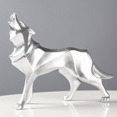 BaykaDecor - Luxe Beeld Wolf - Origami Stijl Woondecoratie - Geometrische Kunst Dieren - Vensterbank Decor - Gift - Zilver - 23 cm