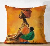 Kussenhoes Velvet - Afrikaanse vrouw met baby - 45x45 - Kussensloop - Woonkamer decoratie
