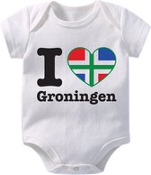 Hospitrix Baby Rompertje met Tekst I Love Groningen" | 0-3 maanden | Korte Mouw | Cadeau voor Zwangerschap | Provincies Nederland | Groningen | Bekendmaking | Aankondiging | Aansta