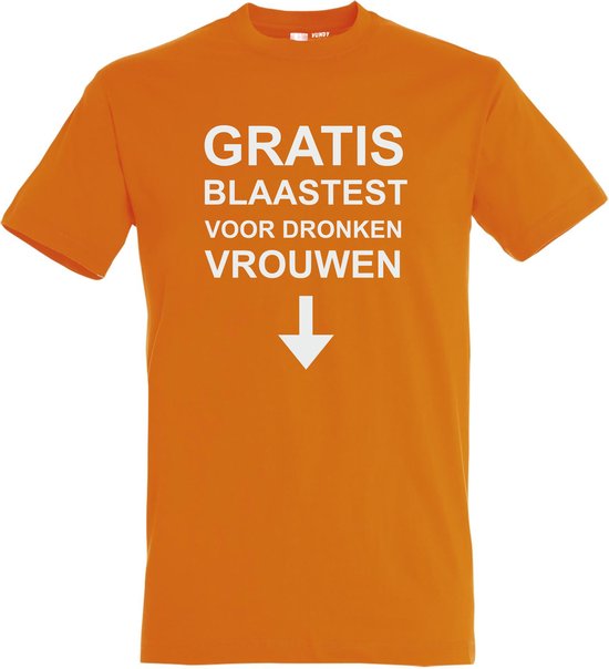 T-shirt Gratis blaastest voor dronken vrouwen | T-shirt met leuke tekst | T shirt grappig | Oranje | maat S