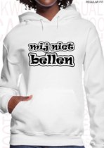 MIJ NIET BELLEN dames hoodie - Wit - Maat XL -  Lange mouwen - Regular Fit - Grappige teksten - Quotes - Humor - Tekst hoodie - Met capuchon - Met kangoeroezakken (Steekzakken) - Sweater | Tr