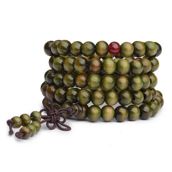 Marama - Bracelet Mala Santal Vert - élastique - 108 perles - 86 cm.