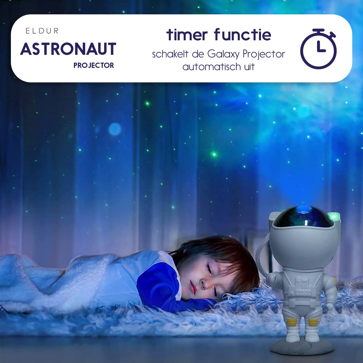 Eldur® Astronaut Sterren projector - Sterrenhemel - Galaxy projector - Incl. NL handleiding – foto 4