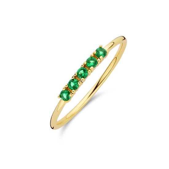 New Bling 9NB-0732-50 Zilveren Ring - Dames - 5 Zirkonia Steentjes - Groen - 2 mm Doorsnee - Maat 50 - Zilver - Gold plated (Verguld/Goud op Zilver)