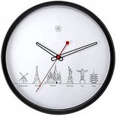 wandklok Worldtour 30 cm zwart/wit
