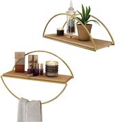KORA Set van 2 Hangplank - wandplank -  keukenplank - badkamerplank plank - houten - Ellipse - Boekenkast-  Goud