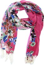Sjaal met Bloemen en Franjes - 180x65 cm - Roze
