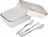lunchbox Mindful 900 ml glas grijs/roze 2-delig