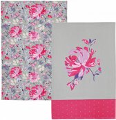 theedoek bloemen 70 x 47 cm katoen grijs 2 stuks