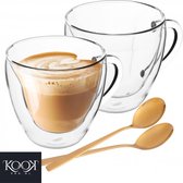 Kookpro Altom Andrea - Set van 2 Luxe Dubbelwandige Cappuccino Glazen 250ml + lepels - Koffie Glazen - Thee Glazen - Dubbelwandig Koffie Glas - Borosilicaatglas