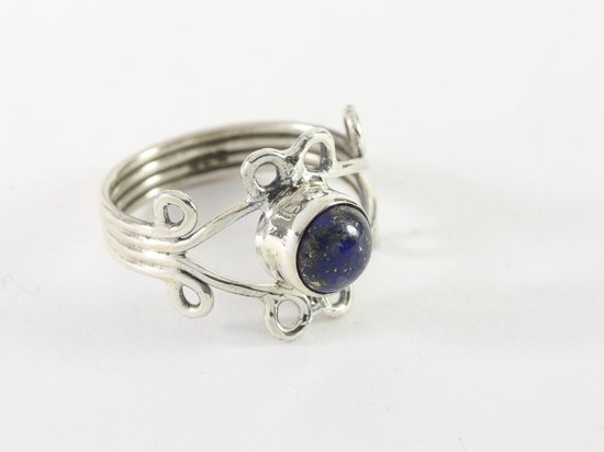 Fijne opengewerkte zilveren ring met lapis lazuli - maat 16.5
