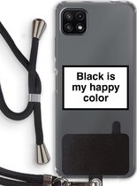 Case Company® - Samsung Galaxy A22 5G hoesje met Koord - Black is my happy color - Telefoonhoesje met Zwart Koord - Bescherming aan alle Kanten en Over de Schermrand