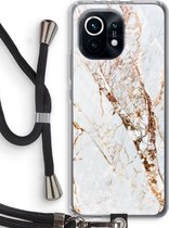 Case Company® - Xiaomi Mi 11 hoesje met Koord - Goud marmer - Telefoonhoesje met Zwart Koord - Bescherming aan alle Kanten en Over de Schermrand