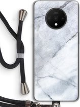 Case Company® - OnePlus 7T hoesje met Koord - Witte marmer - Telefoonhoesje met Zwart Koord - Bescherming aan alle Kanten en Over de Schermrand