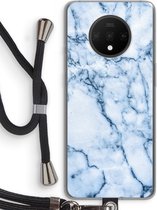 Case Company® - OnePlus 7T hoesje met Koord - Blauw marmer - Telefoonhoesje met Zwart Koord - Bescherming aan alle Kanten en Over de Schermrand