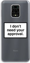 Case Company® - Xiaomi Redmi Note 9 Pro hoesje - Don't need approval - Soft Cover Telefoonhoesje - Bescherming aan alle Kanten en Schermrand