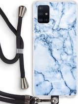 Case Company® - Samsung Galaxy A51 4G hoesje met Koord - Blauw marmer - Telefoonhoesje met Zwart Koord - Bescherming aan alle Kanten en Over de Schermrand