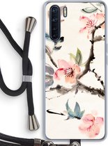 Case Company® - Oppo A91 hoesje met Koord - Japanse bloemen - Telefoonhoesje met Zwart Koord - Bescherming aan alle Kanten en Over de Schermrand