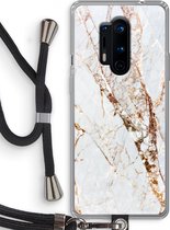 Case Company® - OnePlus 8 Pro hoesje met Koord - Goud marmer - Telefoonhoesje met Zwart Koord - Bescherming aan alle Kanten en Over de Schermrand