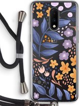 Case Company® - OnePlus 7 hoesje met Koord - Flowers with blue leaves - Telefoonhoesje met Zwart Koord - Bescherming aan alle Kanten en Over de Schermrand