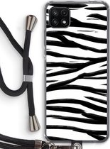 Case Company® - Samsung Galaxy A22 5G hoesje met Koord - Zebra pattern - Telefoonhoesje met Zwart Koord - Bescherming aan alle Kanten en Over de Schermrand