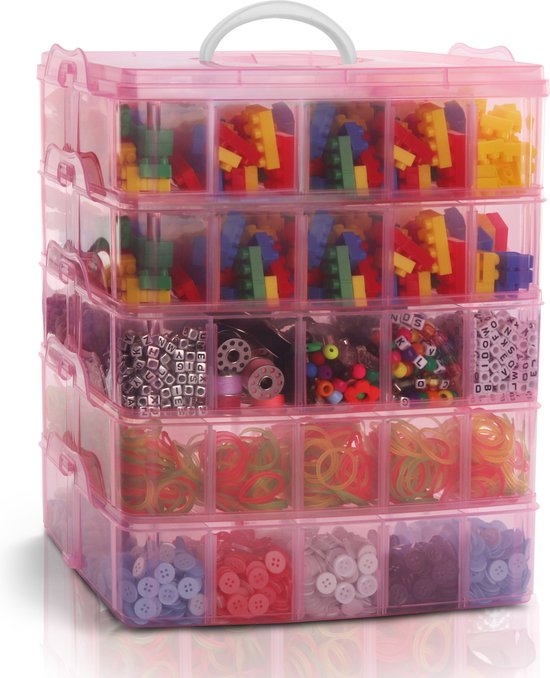Belle Vous 3 Laags Stapelbare Roze Plastic Opslag Doos
