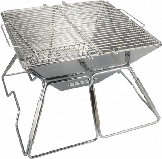 draagbare houtskoolgrill barbecue 34 x 36 cm RVS zilver