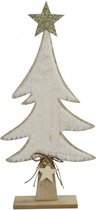 kerstboom Lizzy 27 x 58 cm hout bruin/wit