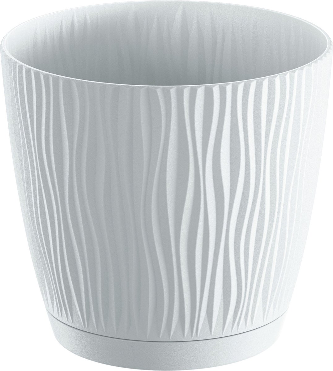 Prosperplast Plantenpot Waves - kunststof - wit - D13xH12 cm - binnen/buiten - bloempot met opvangschaal