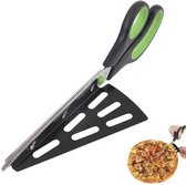 Pizza snijder met schep - Pizzaschaar - Pizzames - Pizza knipper - Pizzaschep - 2-in-1 - RVS - Kunststof - zwart - groen
